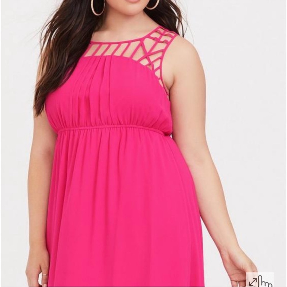 Torrid neon pink cage chest hi low chiffon dress size 5 - Picture 3 of 5
